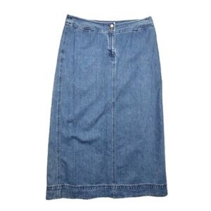 Ralph Lauren Maxi Denim Skirt Homeschool Modest Front Slit Blue Jean 16 Y2k Vtg
